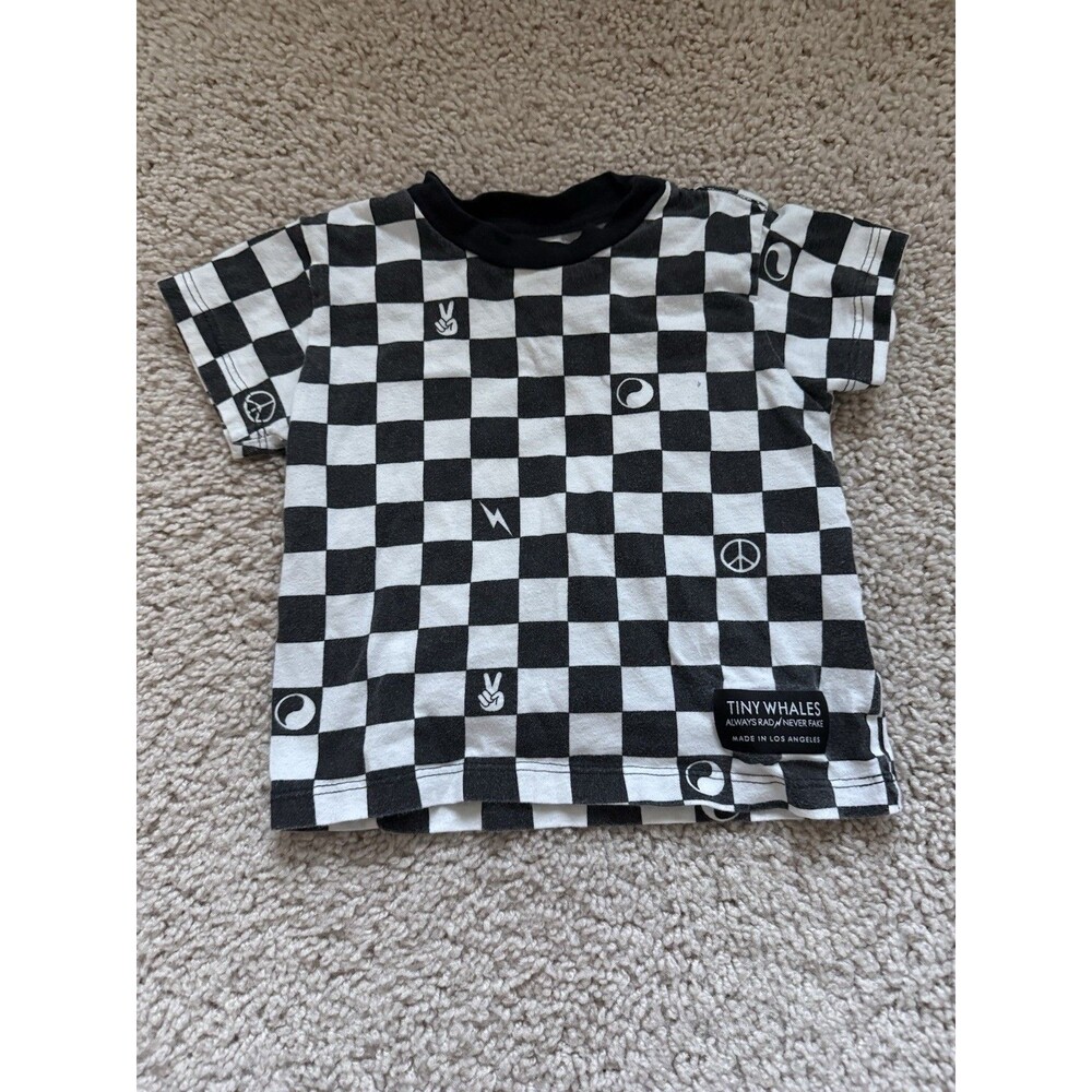Tiny Whales Baby T-shirt Size 12-18M Checkered Pattern